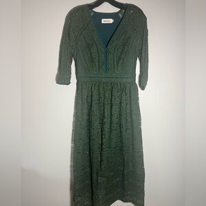 green emerald velvet dress Hunter Green Lace Sleeves V-neck A-line Tulle Tea-length Bridesmaid Dr –  SposaBridal main image 1